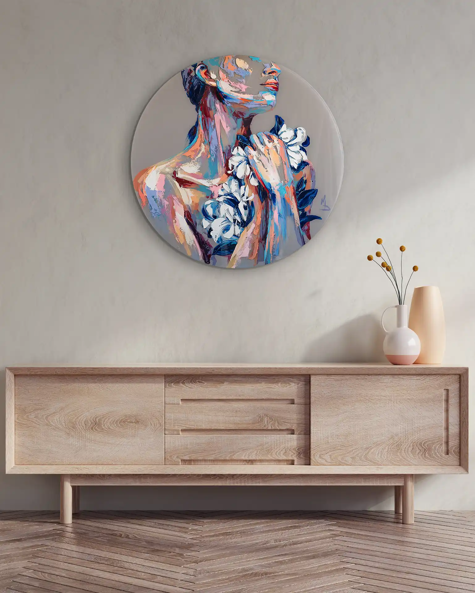 A Stranger on a gray circle interior.